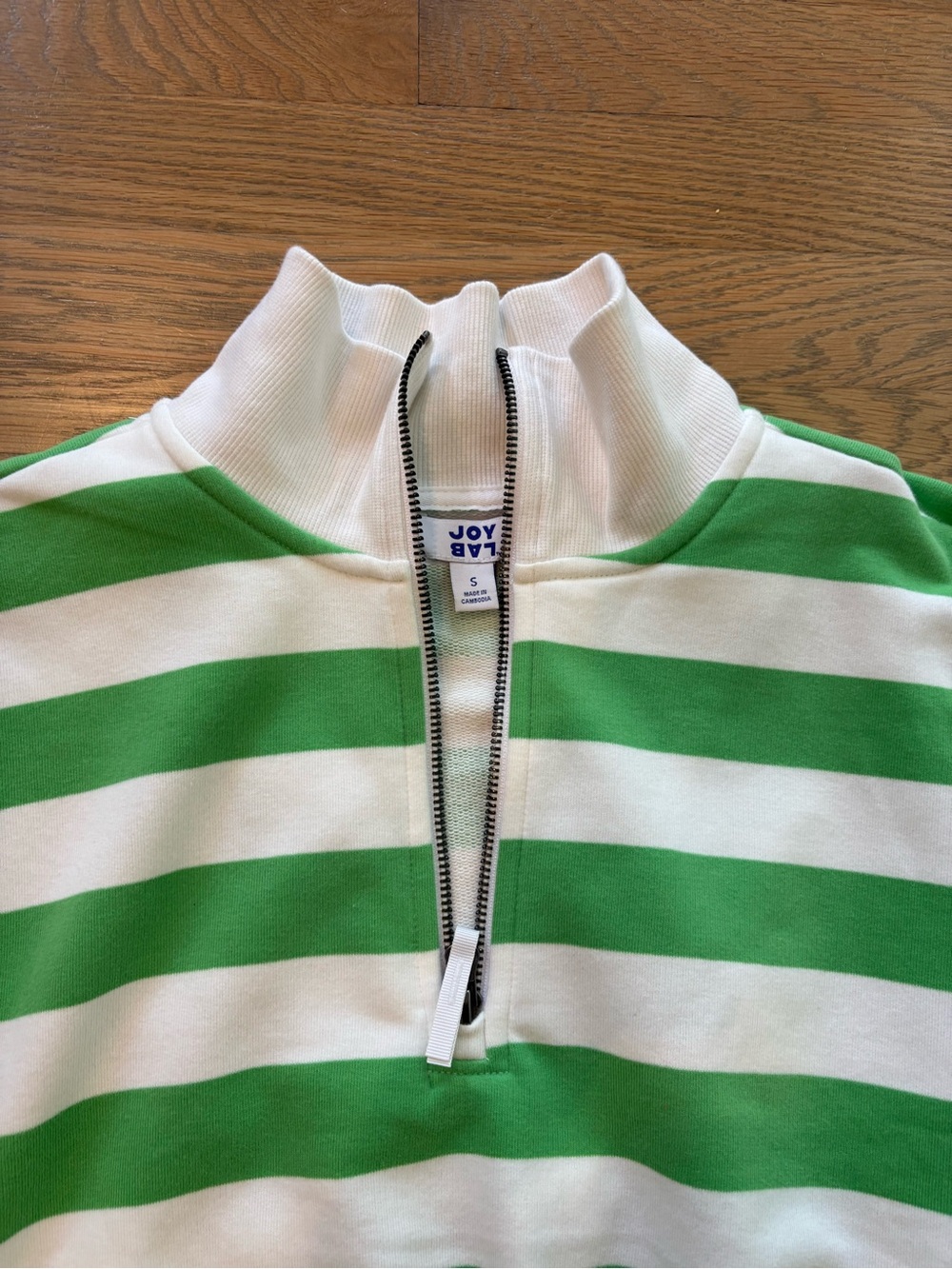 JoyLab Green and White Striped Half-Zip Cowl Pullover - Picture 2 of 3